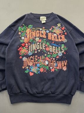 Vintage 90s MBC Jingle Bells Ugly Christmas Sweatshirt Made in USA Boxy Fit XL